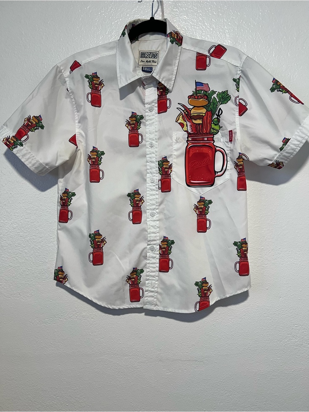 RSVLTS Sunday Bloody Funday Short Sleeve Button Down Shirt Size S